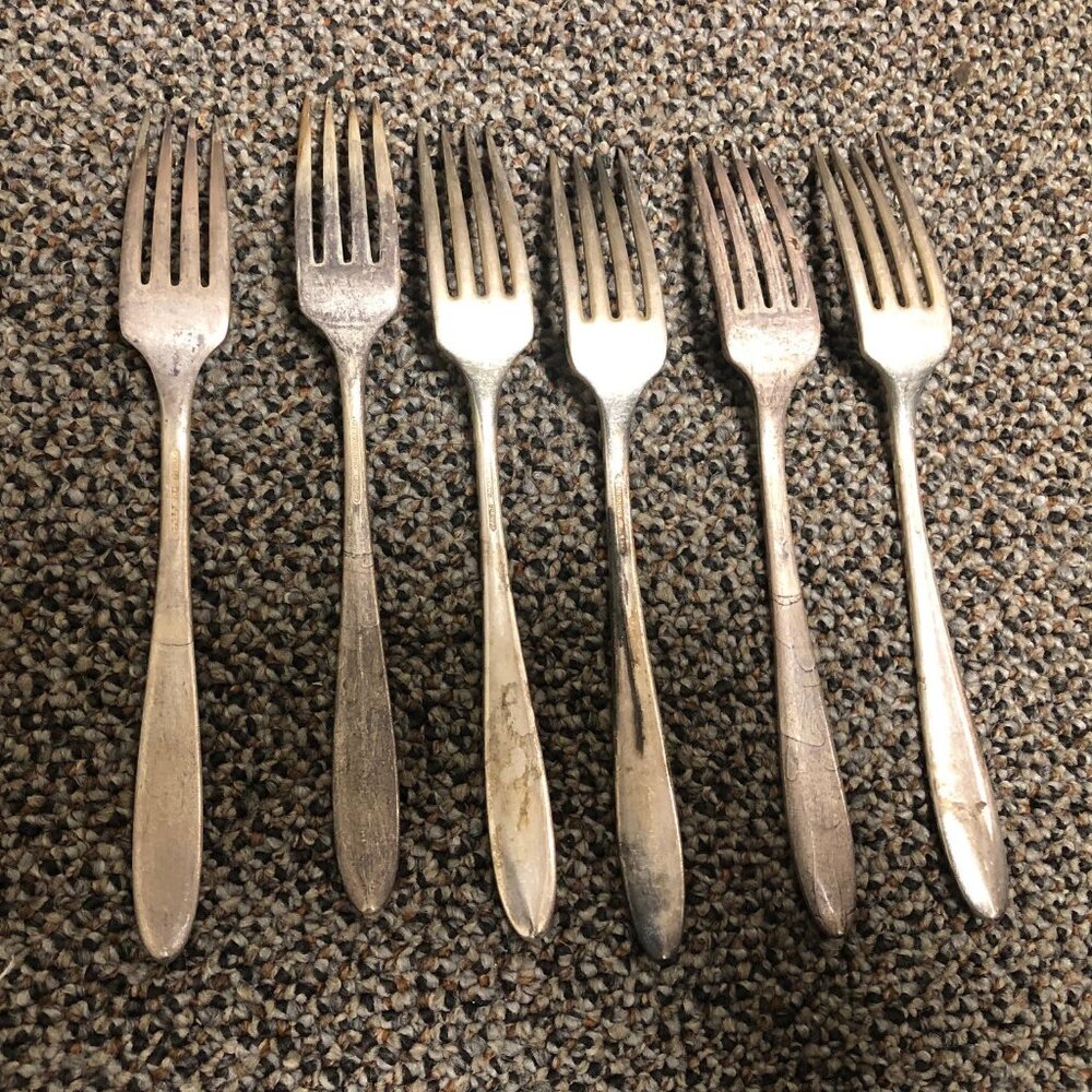 Set of 6 Bird of Paradise by Community, Silverplate Dinner Forks Art Deco - Picture 2 of 3